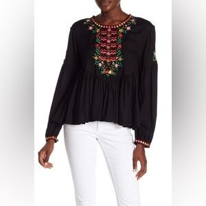 Anthropologie Joie Ghita embroidered floral top blouse tunic long sleeve xxs